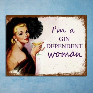 Gin Dependent Woman retro vintage metal plaques poster bar image - Picture 1 of 2