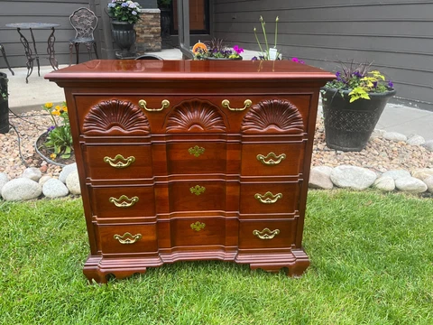 Thomasville Chippendale Goddard Block Front 4 Drawer Inlaid Cherry Chest Cover
