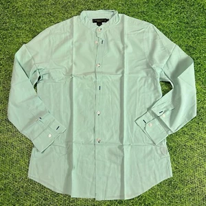 Shanghai Tang Button Up Shirt Teal Mandarin Collar Men's L 22x31 - Picture 1 of 7