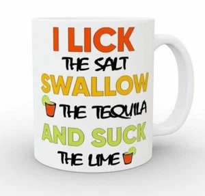 Lick Swallow and Suck - Mug Set, Rude, Drinking, Salt Tequila Lime, Good Times - Picture 1 of 11