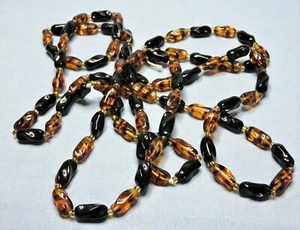 Vintage Twisted Amber and Black Glass Beads with Small Spacer Beads Between - Picture 1 of 12