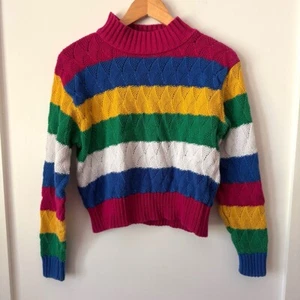Vintage Rainbow Stripe Sweater Womens S 80s Maximalist Dopamine Colorful Fun - Picture 1 of 8
