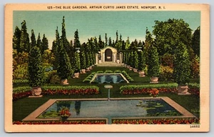 Postcard Blue Gardens Arthur Curtis James Estate Newport Rhode Island Linen - Picture 1 of 2