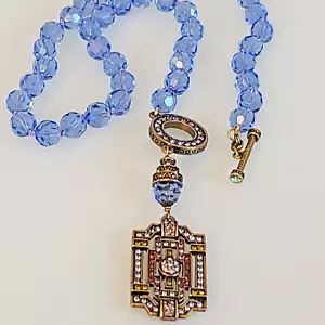 FAB Heidi Daus Blue Crystal Art Deco Multi-Color Pendant Toggle Necklace WOWSER - Picture 1 of 18
