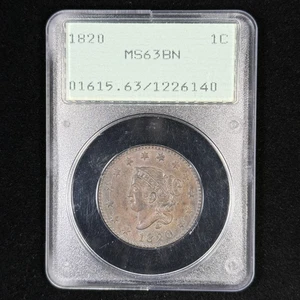 1820 1C MS63 BN OGH Coronet Head Large Cent - PCGS Rattler - Under-graded Copper - Picture 1 of 4