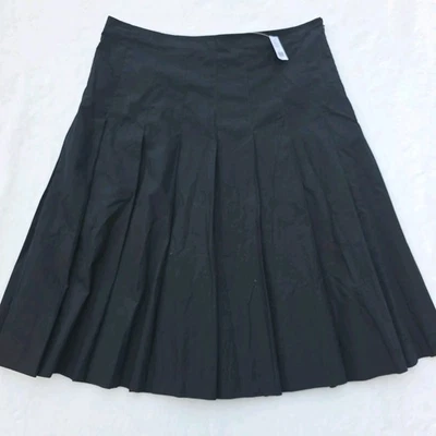 NEW BANANA REPUBLIC Womens 12 Black Cotton Pleated Flare Skirt Side Zip - Image 1 of 4