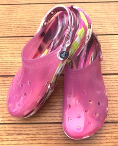 Crocs Classic Clog Women's Size 11 Pink Translucent Marbled Clear Jelly Look - Picture 1 of 6
