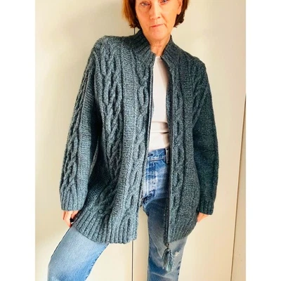 Women's Hand Knit Alpaca/Wool Cardigan Sweater Grey Size 3x Zip closure Heritage - Image 1 of 4
