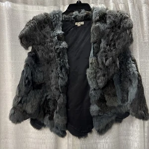 Womens Rabbit Fur Sleeveless Vest Blouse Dyed Blue Size Medium Hong Kong - Picture 1 of 6