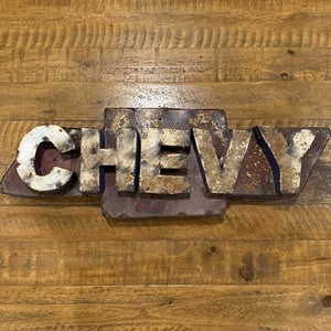 Man Cave Chevrolet Metal Sign 3D Dimensional CHEVY Patina Rusty 24” x 8” - Picture 1 of 22