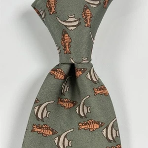 Hermes Paris Tie Mens Silk Fish Pattern 7336 EA Made In France Luxury Classic - Picture 1 of 9