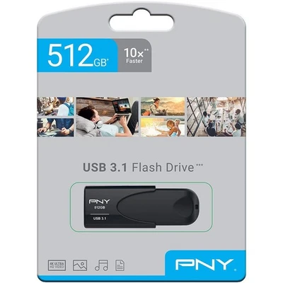 USB Memory Stick PNY 512GB Pen Drive USB 3.1 Flash Drive Storage Data Black - Image 1 of 3
