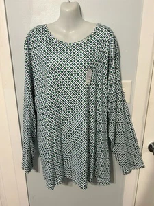 NWT Croft & Barrow Blue Multi-Color Classic Tee with Long Sleeve Plus Size 4X - Picture 1 of 3