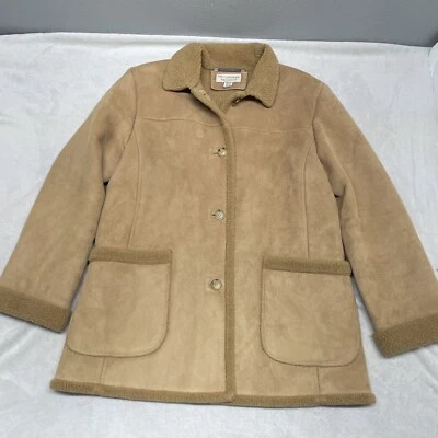 Vintage Chore Barn Coat Jacket Womens L Faux Suede Sherpa Lined Mulberry Street - Image 1 of 4