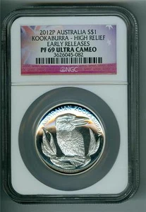 AUSTRALIA 2012-P $1 ONE OZ. .999 SILVER KOOKABURRA HIGH RELIEF NGC PF-69 UC - Picture 1 of 2