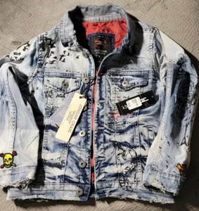 JORDAN CRAIG LEGACY EDITION Boys Denim Skull Grafitti Patches Jacket, Sz 10, NWT - Picture 1 of 14
