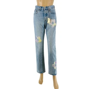 Levi's 501 Limited Edition Women Blue Original Straight Fit Floral Jeans W31 L30 - Picture 1 of 21