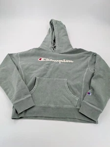 Champion Hooded Sweatshirt Womens Size Medium Green Drawstring Front Logo - Picture 1 of 7