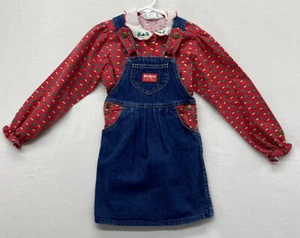 VTG OSHKOSH B'GOSH DENIM OVERALL DRESS HOUSE TREE Jumper /shirt Girls SZ 6X - Picture 1 of 9