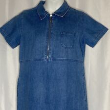Blue J Denim Dress Short Sleeve 1/4 Zip Side Pockets Medium Blue 90s Chic