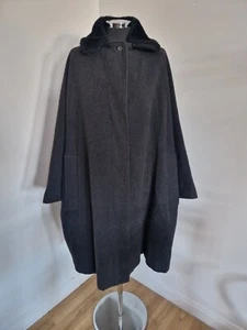 Romeo Gigli winter coat siz L UK 18/20/22 grey fur collar heavy wool rich belted - Picture 1 of 12