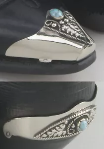 Set of Western Cowboy Boot Tip and Heel Guard - Silver Plated, Black & Turquoise - Picture 1 of 1