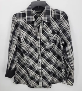 Top Lane Bryant para mujer 14 negro blanco a cuadros manga larga abotonada carrera preppy - Imagen 1 de 9