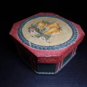 N24.257 boite coffret bois carton poire art déco vintage 20e Italie fait main - Imagen 1 de 18