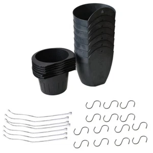 7 Pcs Self-Watering Plastic Plant Flower Pots Wall Hanging Indoor Outdoor Black - Picture 1 of 18