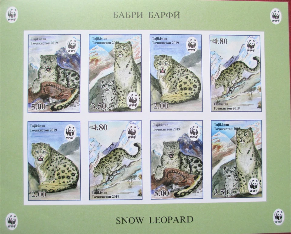 Tayikistán 2019 WWF Snow Leopard (montañas) perforado M/S MNH Foto 1 de 1