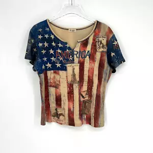 Vtg Cactus Womens M Y2K 90s America Flag Embellished Beaded Western Country - Picture 1 of 6