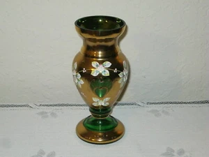 Bohemian Green And 24kt Gold Czech Vase - Picture 1 of 7