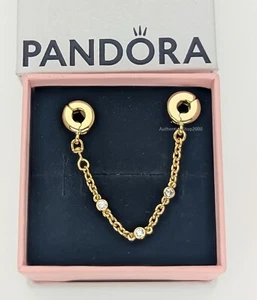 New 100% Authentic PANDORA 14k Gold Pl Triple Clear Stone Safety Chain 763515C01 - Picture 1 of 5