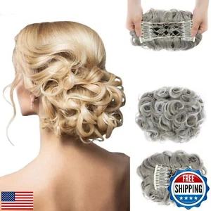 ELAINE Combs Messy Bun Hair Piece Curly Dish Hair Buns Extension Thick Chigno - Picture 1 of 5