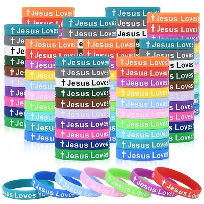 100 Pcs Jesus Loves You Silicone Wristbands Colorful Christian Rubber Bracelets - Image 1 of 4