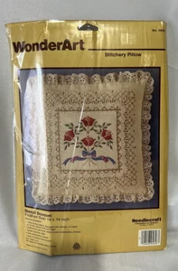 STITCHERY PILLOW WONDERART STENCIL BOUQUET 14" SQUARE FINISHED OPEN COMPLETE - Picture 1 of 3