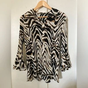 ESSENTIALS by Milano XL button down blouse shirt animal print flare sleeve - Picture 1 of 11