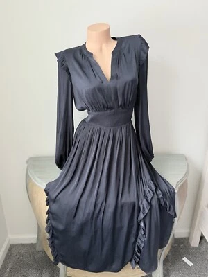 Current Air Maxi Womens S V-Neck Elegant Romantic Long Sleeve Navy Steel Blue - Image 1 of 4