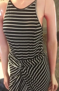 Maxim Ladies Polyester Cotton Sleeveless Black Striped White Maxi Dress Size L - Picture 1 of 6
