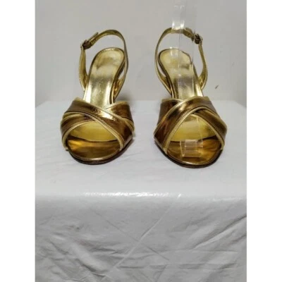 Alejandro Ingelmo Leather Metallic Peep Toe Stiletto Slingback Sandals 7 - Image 1 of 4