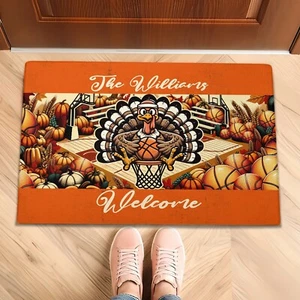 Personalized Name Thanksgiving Doormat, Turkey Basketball Lovers Welcome Doormat - Picture 1 of 2