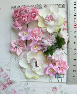 CYCLAMEN PINK & IVORY - 17 Flowers 5 Tones 7 Styles - PAPER Flowers 20-50mm VD2 - Picture 1 of 3
