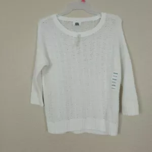 New Old Navy transparenter bestickter weißer Strickpullover für Damen Gr. L 3/4 - Bild 1 von 11