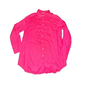 Camicetta tunica donna morbidi dintorni taglia S rosa brillante 100% lino bottoni L/S - Foto 1 di 6