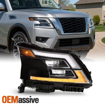 Faro pasajero negro completo LED para Nissan Armada 2021-2024 con señal DRL de tubo Foto 1 de 4