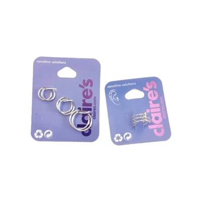 Conjuntos de brincos de argola Claires Fashion Sensitive Solutions e punho de orelha de barra tripla - Imagem 1 de 4