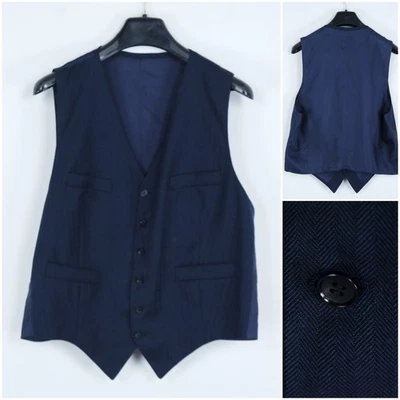 Mens Waistcoat Large Size US 44 Blue Herringbone Formal Dress Vest - Image 1 of 4