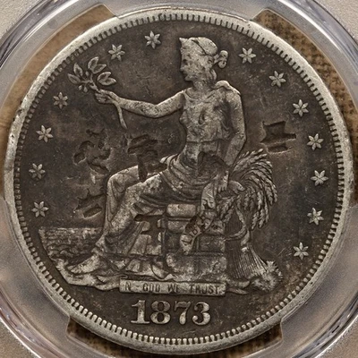 Dólar comercial Chopmark 1873-S, graduación profesional VF30, fecha más difícil, ¡genial! Monedas raras David Kahn Foto 1 de 4