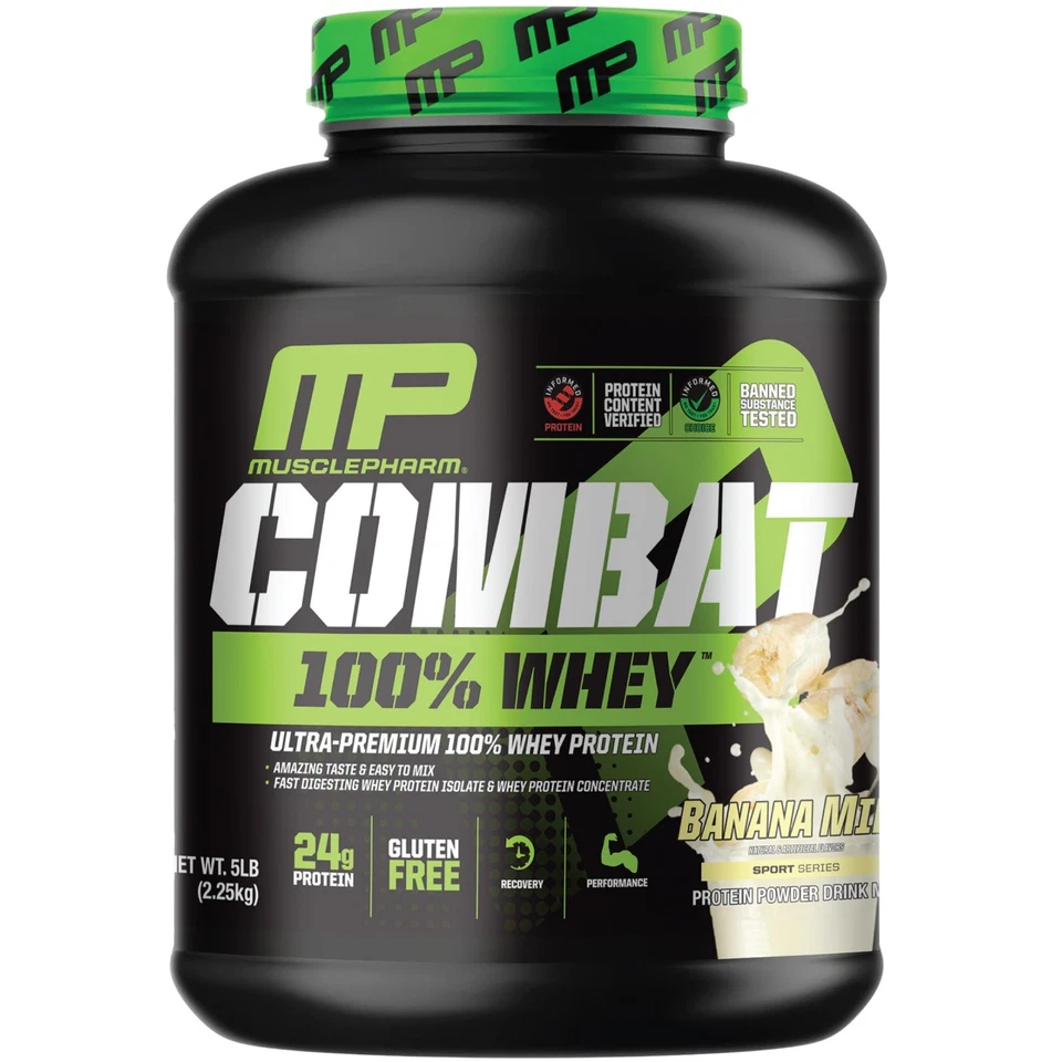 MusclePharm Combat 100 Proteína de Suero en Polvo, Sabor Leche de Plátano, Recuperación Rápida... Foto 1 de 4