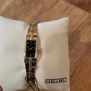 Vtg Seiko Ladies Thin Silver Gold Tone Rectangle Dainty Watch Elegant Chic New - Picture 1 of 10